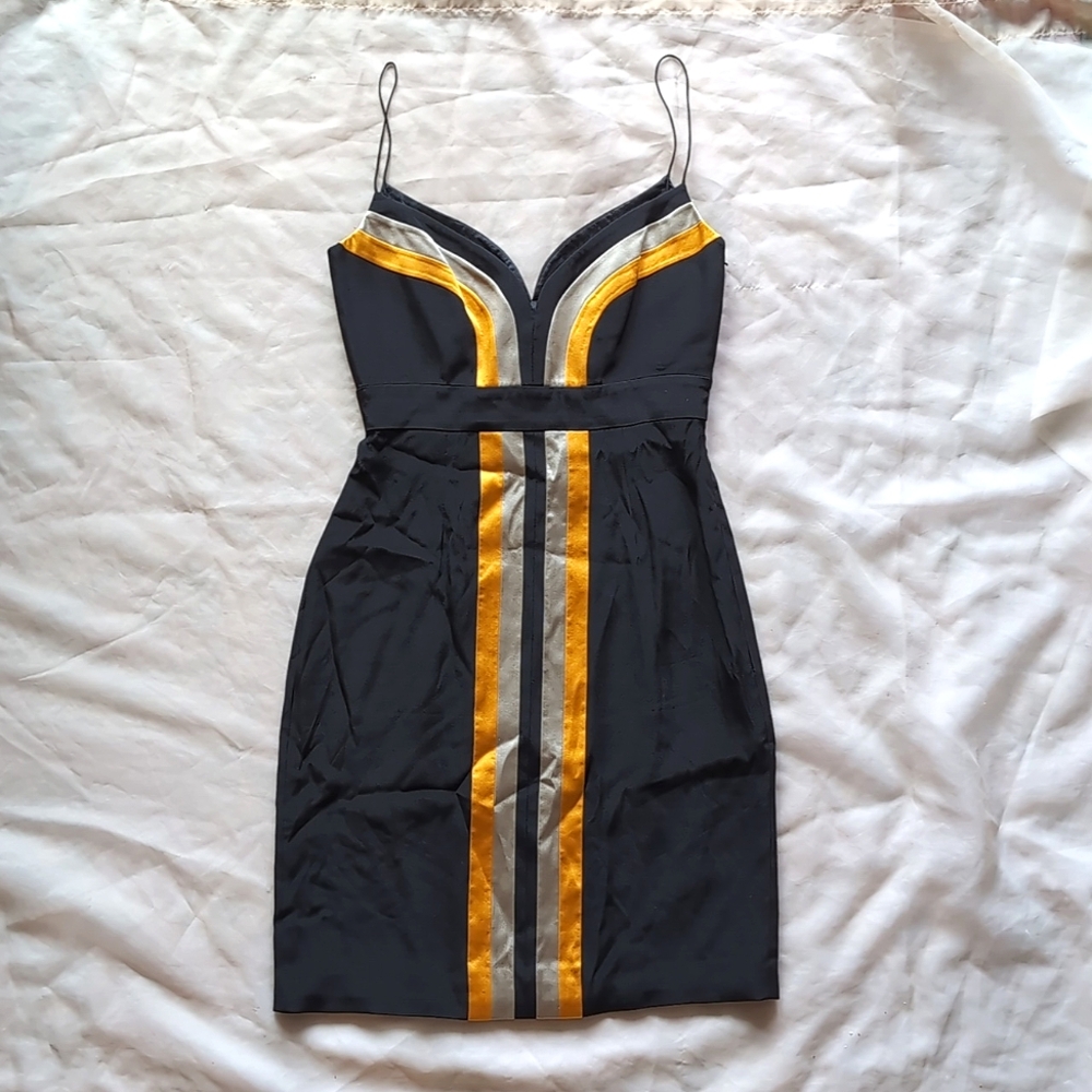 Jasmine di Milo Black Mini Dress with Yellow and Beige Accents Bodycon XXS
